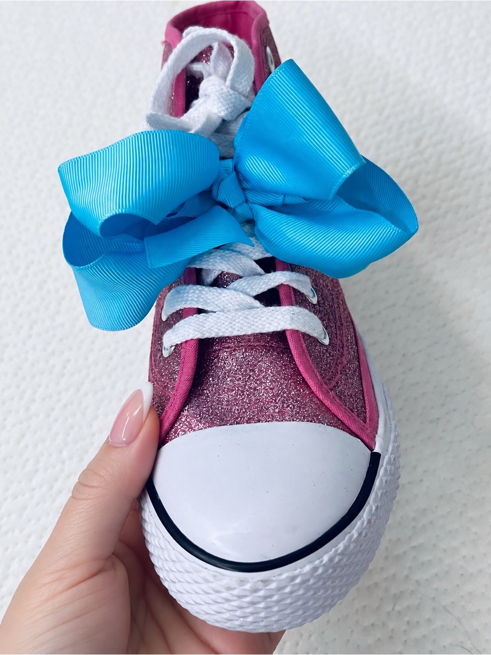 JoJo Siwa Pink Glitter Kids Sneaker with Bright Blue Bow